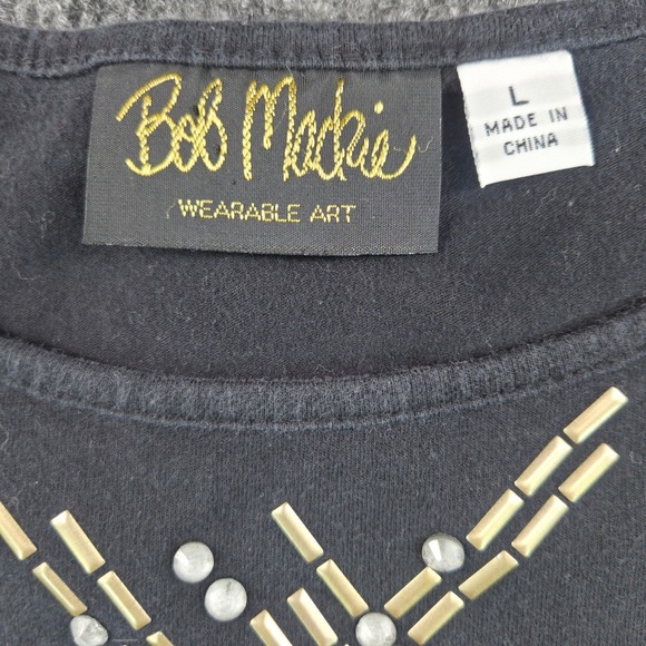 Bob Mackie Tops - Bob Mackie Wearable‎ Art Black Studded Geometric 3/4 Sleeve Top Women Large